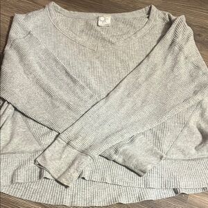 Aerie Light Gray Waffle Knit Top